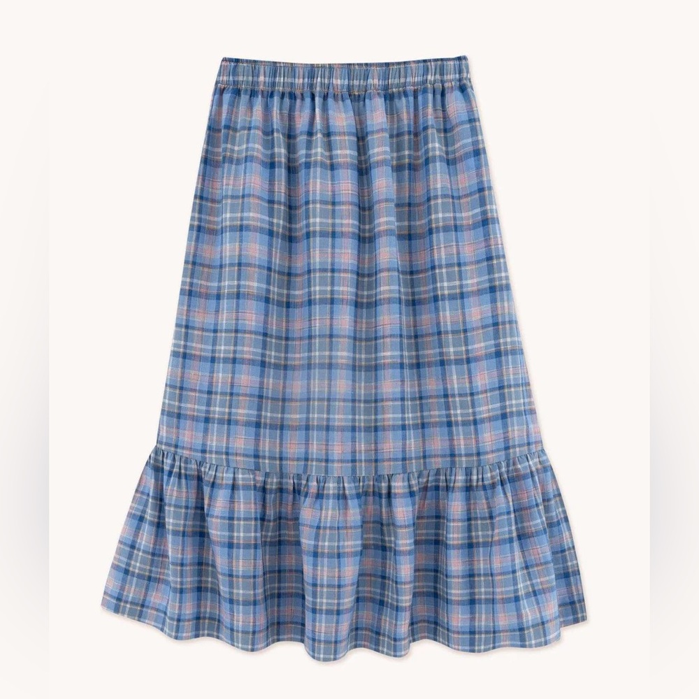 Tiny big sister blue linen plaid skirt - Picture 3 of 7